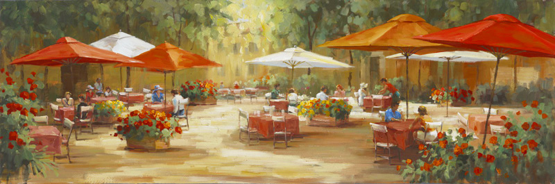 PXYW556 Wall décor art oil on canvas street scene orange brown tones